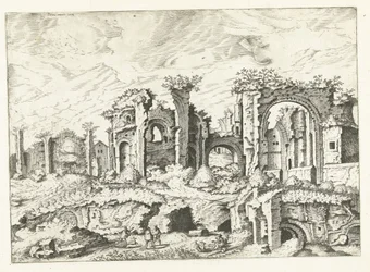 Cuarta vista de las ruinas de la Colina Palatina Ruinas romanas, 1561 (título de la serie)