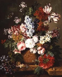 Frutas y Flores en un Alfeizar de Mármol
