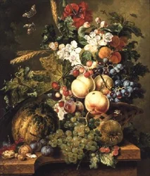 Frutas y Flores en un Alfeizar de Mármol