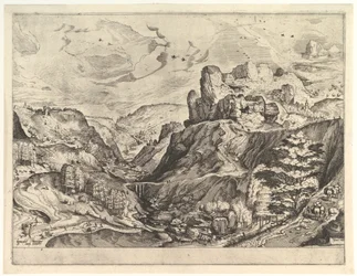 Paisaje alpino con un valle profundo de Los Grandes Paisajes, ca. 1555-56
