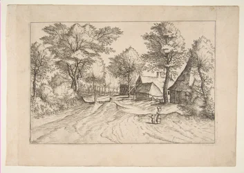 Camino del Pueblo con una Granja y Cobertizos, de la serie Los Pequeños Paisajes Multifariaru..., 1559-61