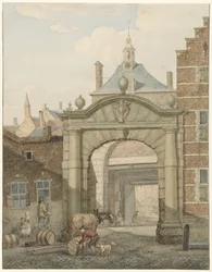 Vista a través de una puerta en Dordrecht