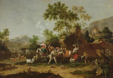 Paisaje italiano con figuras y animales