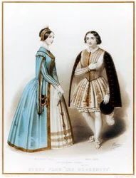 Pauline Viardot-Garcia, mezzosoprano y compositora francesa de nacimiento español, y Marietta Alboni, contralto italiana, en el Acto I, Escena 9 de Los hugonotes de Meyerbeer