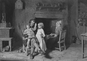 Ilustración para La Noche del Cottar por Robert Burns, Verso III (grabado)