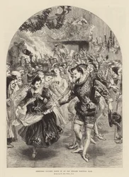 Baile campestre de Navidad en un antiguo salón señorial inglés