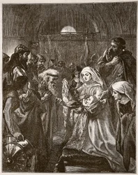 Eduardo presentando a su hijo infante a los galeses, ilustración de 