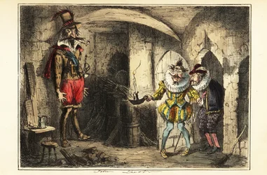 Guy Fawkes, líder de la Conspiración de la Pólvora, capturado en el sótano del Palacio de Westminster, 5 de noviembre de 1604