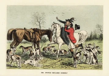 Cazador abrazando a una mujer en un caballo