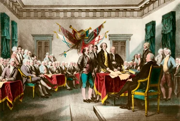 Firma de la Declaración de Independencia de los Estados Unidos en 1776. Grabado después de la pintura de John Trumbull (1756-1843) 1783. Colección privada