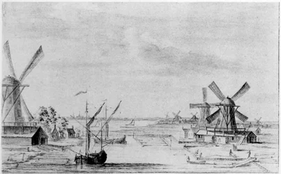 Vista de los Molinos de Sierra en el Zaan, la Ciudad de Zaandam al Fondo