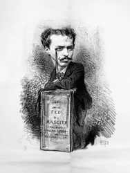 Retrato caricaturesco de Felice Carlo Emanuele Cavallotti (1842-1898), poeta, dramaturgo, periodista de izquierdas y antimonárquico, patriota y líder político italiano