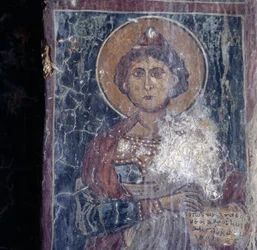 Figura de santo, fresco en la iglesia de Kandanos, Creta, Grecia