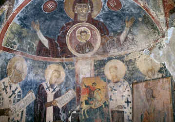 Frescos en la iglesia bizantina de Agios Georgios, Vathi, Creta, Grecia