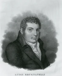 Retrato de Luigi Valentino Brugnatelli (1761-1818), químico e inventor italiano de la galvanoplastia, grabado por Luigi Rados (1773-1840) después de un dibujo de Roberto Focosi (1806-1862)