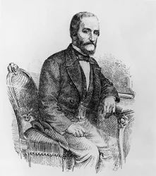Retrato de Raffaele Busacca dei Gallidoro (1810-1893), político y economista italiano, grabado