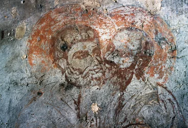 San Pedro y San Pablo, fresco en la Iglesia de Agios Antonios, Avdou, Creta, Grecia