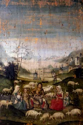 Escena del Antiguo Testamento, tabla pintada, detalle (Sacristía Vieja, Iglesia de Santa María de las Gracias, Milán, Italia)