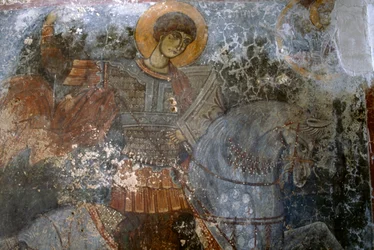 San Jorge, fresco en la Iglesia de Agios Georgios, Anidri, Creta, Grecia