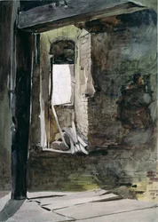 Interior del molino de viento en el campo de batalla de Crecy