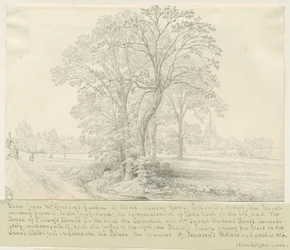 Lichfield - Vista a través de Stowe Pool: dibujo a pluma, nd [1826]