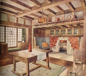 Diseño para sala de estar en una casa pequeña, c. 1900, 1905