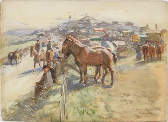 Feria de Brough Hill (lápiz y acuarela sobre papel)