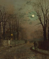 Un camino mojado, Knostrop, Yorkshire por John Atkinson Grimshaw, 1886