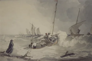 Barcos de pesca saliendo, acuarela