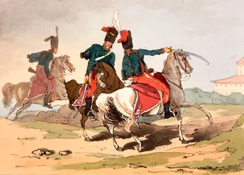 Húsares con uniformes de estilo húngaro, ilustración de 
