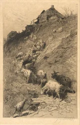 Paisaje sin título con cabras