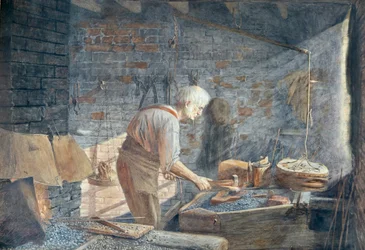 Un herrero trabajando en su fragua (acuarela)
