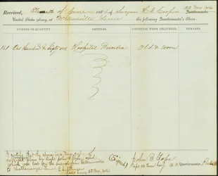 Copia contemporánea del recibo de las tiendas del Cuartel Maestre, original firmado por John B. Tope, Capitán, 12th Tennessee Cavalry, 11 de junio de 1864