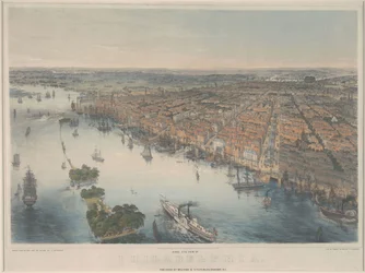 Vista de Filadelfia a vista de pájaro, c.1850 (litografía en color)