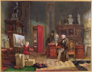 David Roberts (1796-1864) y su nieta en su estudio, c.1866