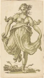 Ninfa bailando con arco y flechas