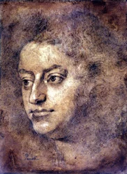 Retrato de Henry Purcell (1659 - 1695), compositor inglés. Pintura atribuida a Sir John Closterman. Tiza negra. 1695. Londres, National Portrait Gallery.
