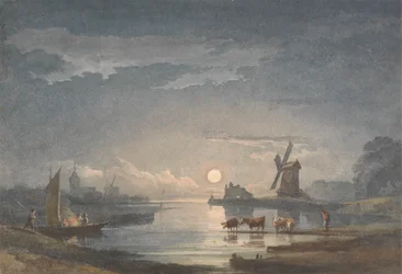 Luz de luna en el río cerca de Brujas