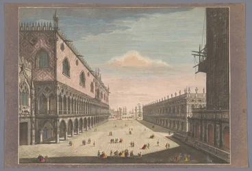 Vista de la Plaza de San Marcos en Venecia Una vista del pequeño lugar de San Marcos en Venecia hasta el mar (título sobre el objeto)