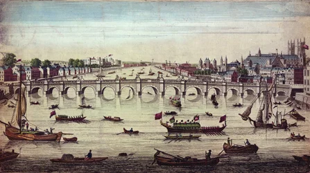 Puente de Westminster, mirando hacia el oeste, publicado por J. Bowles, 1747