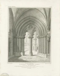 Interior de la Catedral de Lichfield - Puerta de la Sala Capitular: grabado, nd [c 1819]