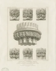 Interior de la Catedral de Lichfield - Pilar Agrupado en la Sala Capitular y Soportes en la Capilla de la Virgen: grabado, s.f. [c. 1819]