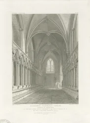 Interior de la Catedral de Lichfield - Vestíbulo de la Sala Capitular (grabado)