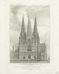 Catedral de Lichfield - Fachada Oeste: grabado, nd [c 1820]