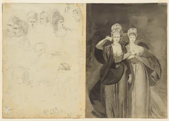 Bocetos de Cabezas verso, izquierda, Dos Mujeres verso, derecha, c. 1770-1775