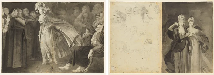 Woman Standing among the Friars (recto) Sketches of Heads (verso, left); Two Women (verso, right)