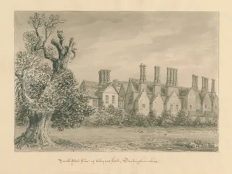 Buckinghamshire - Salón de Chenies: dibujo en sepia, 1824