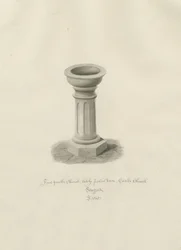Iglesia del Castillo - Pila bautismal en la Iglesia: dibujo en sepia
