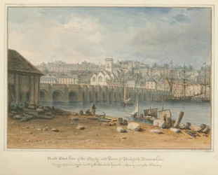 Devonshire - Bideford - Puente y ciudad, 1827