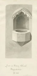 Pila bautismal en la Iglesia de Ashley: dibujo en sepia, 1843